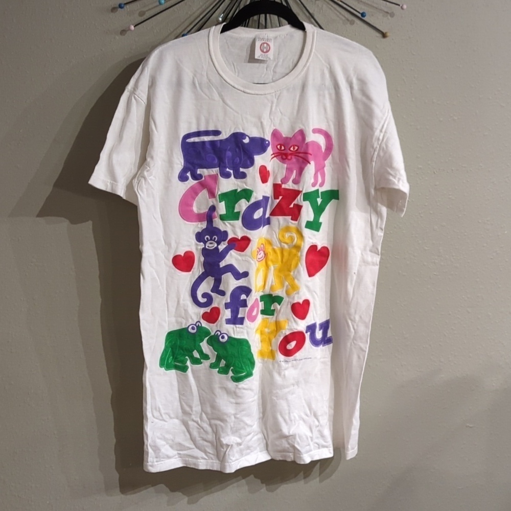 Vintage Heartland Apparel V-Day USA Crazy For You Cat Dog Frog Shirt Vtg y2k